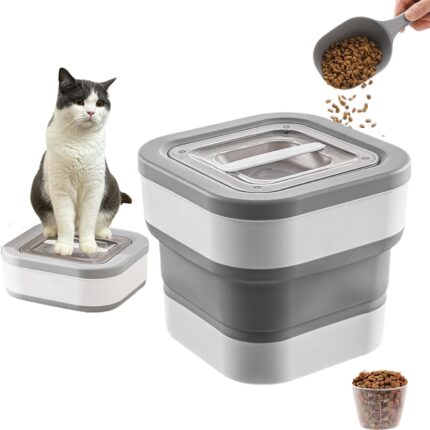 Collapsible Dog Food Storage Container, 15Lb Airtight Pet Food Storage Container, Pet Food Pantry Bin with Scoop & Airtight Lid, Kitchen Nuts Cereal Leak Proof Sealable Storage Box