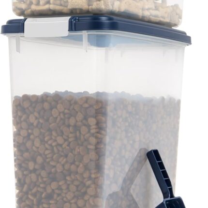 3-Piece 54 Lbs / 60 Qt  Airtight Pet Food Storage Container Combo with Scoop and Treat Box for Dog Cat and Bird Food, Stackable, Keep Fresh, Translucent Body, BPA Free, Navy